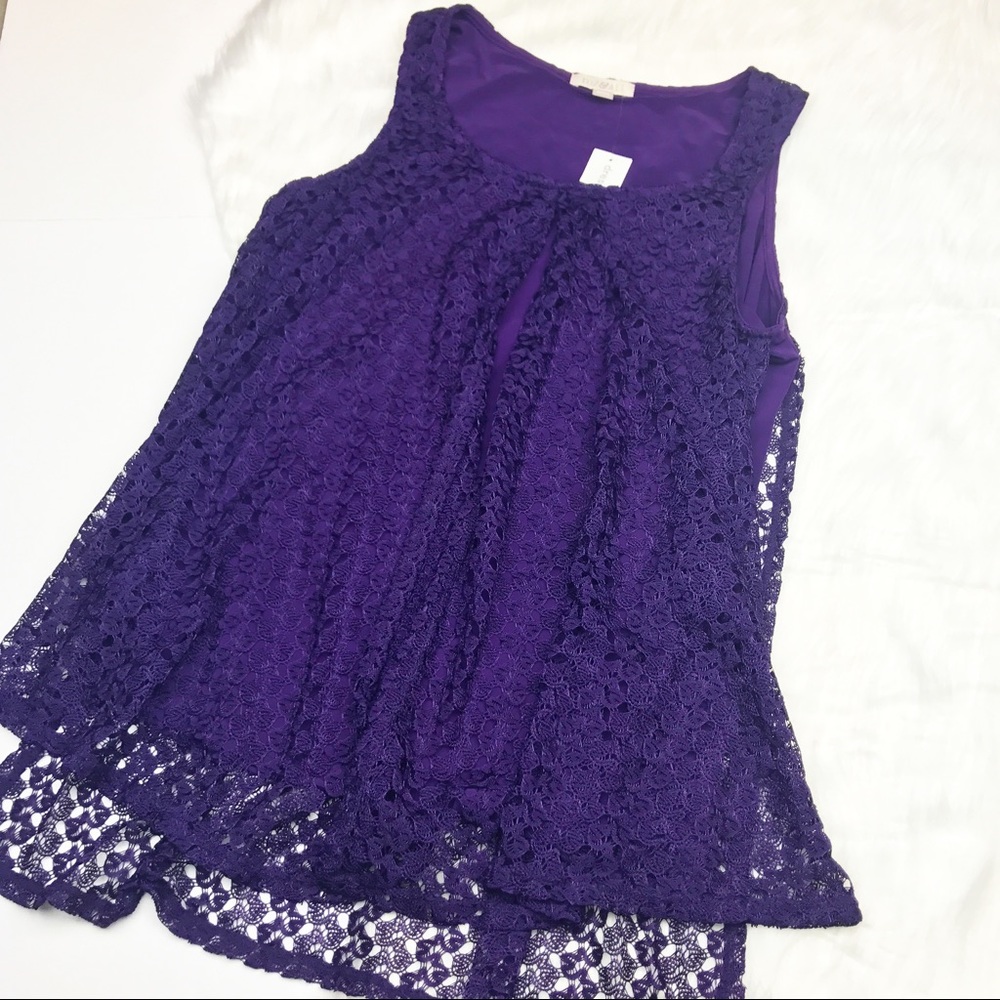 NWT! Dress Barn Roz & Ali Purple Split-neck Blouse